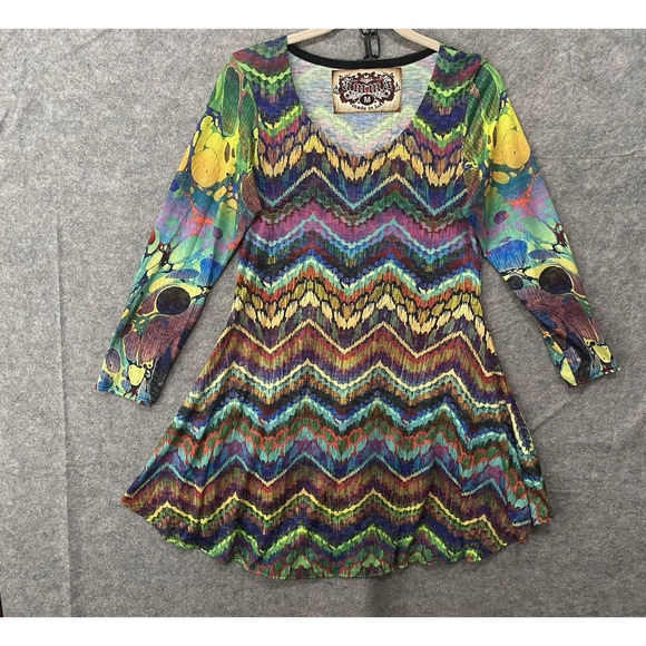 Amma Design Tunic Top Dress Sz M Multicolor‎ Artsy Boho 60's Disco - Picture 1 of 6
